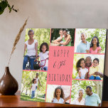 60th Birthday 7 Photo Collage Coral Grey Plaque<br><div class="desc">Say Happy 60th Birthday with a personalized photo plaque. The photo template is set up for you to add 7 of your favourite photos which are displayed in a photo collage around the birthday greeting. The wording simply reads "Happy 60th Birthday" in casual typography. "60th" is actually editable if you...</div>