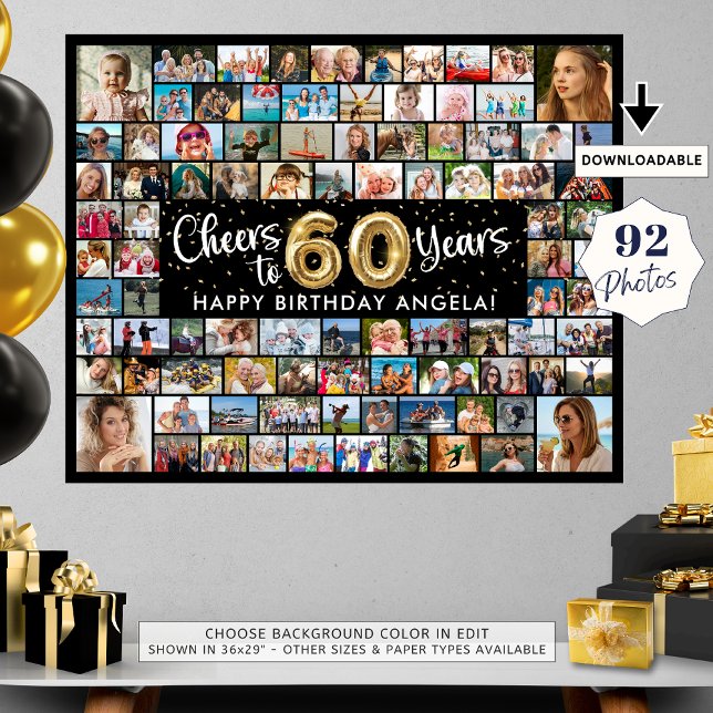 60th Birthday 92 Photos Black Gold Cheers To Year Poster (Creator Uploaded)