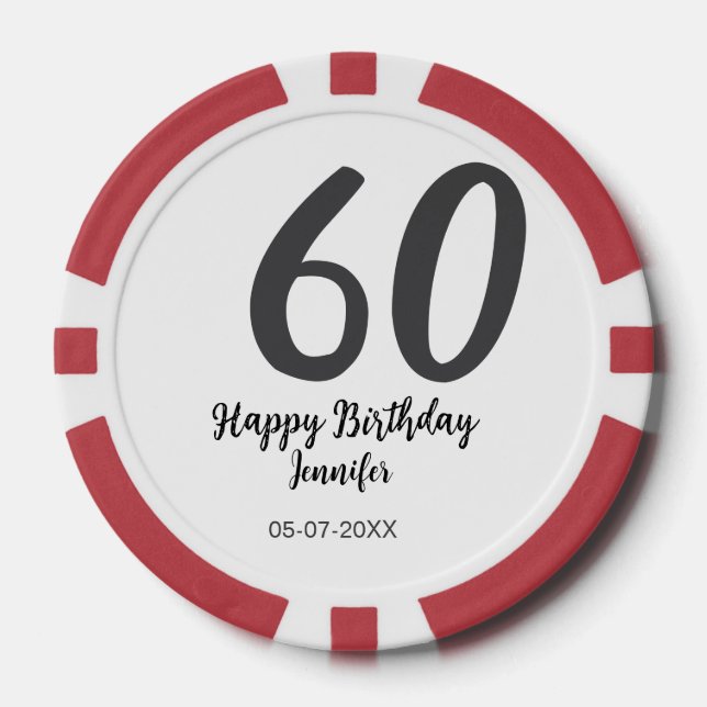 60th birthday add name date year black template go poker chips (Front)