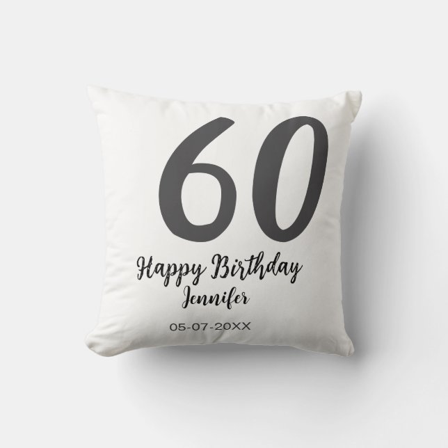 60th birthday add name date year black template go throw pillow (Front)