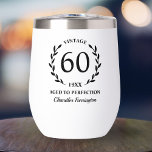 60th Birthday Aged to Perfection Custom Name Year<br><div class="desc">Super fun 60th birthday gift - wine or coffee tumbler features text that reads "Vintage - aged to perfection" Add the birthday person's age, year and name. So easy to customize - you can even change the text colour. This makes a truly one of a kind birthday gift that will...</div>