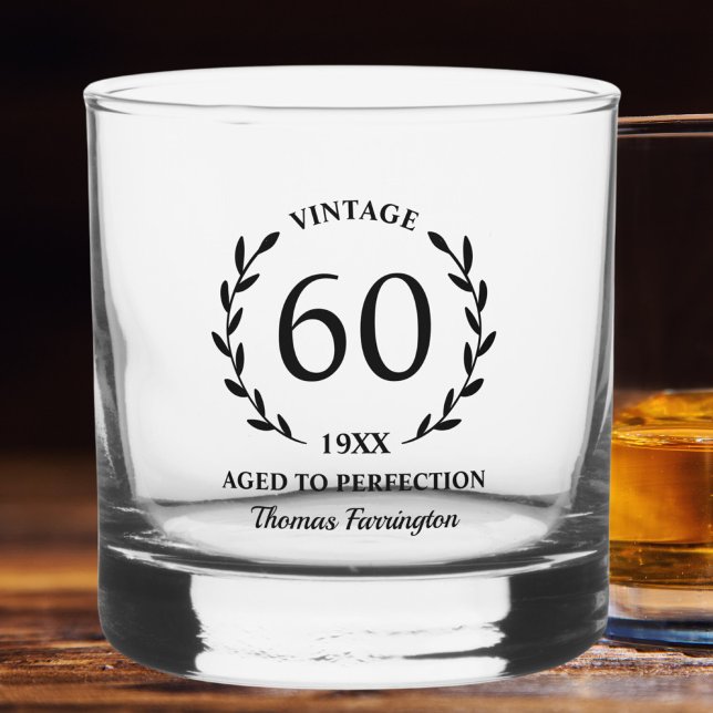 60th Birthday Aged to Perfection Custom Name Year Whiskey Glass (Creator Uploaded)