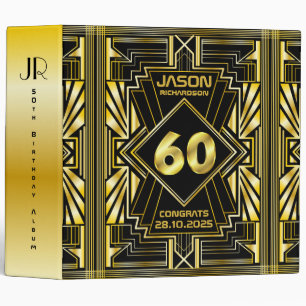 60th Birthday Art Deco Gold Black Great Gatsby Binder