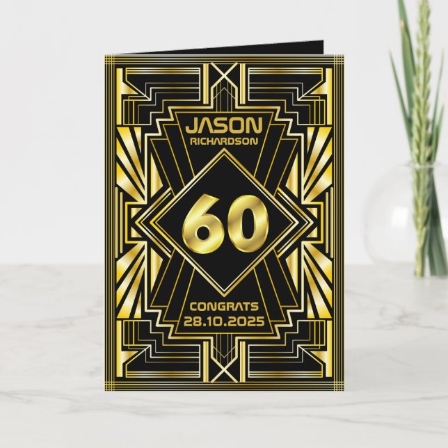 60th Birthday Art Deco Gold Black Great Gatsby Card (Front)