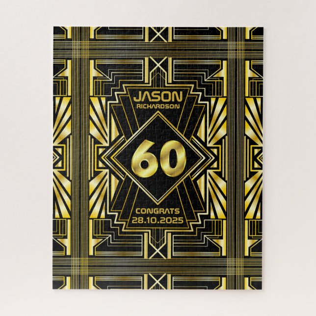 60th Birthday Art Deco Gold Black Great Gatsby Jigsaw Puzzle (Vertical)
