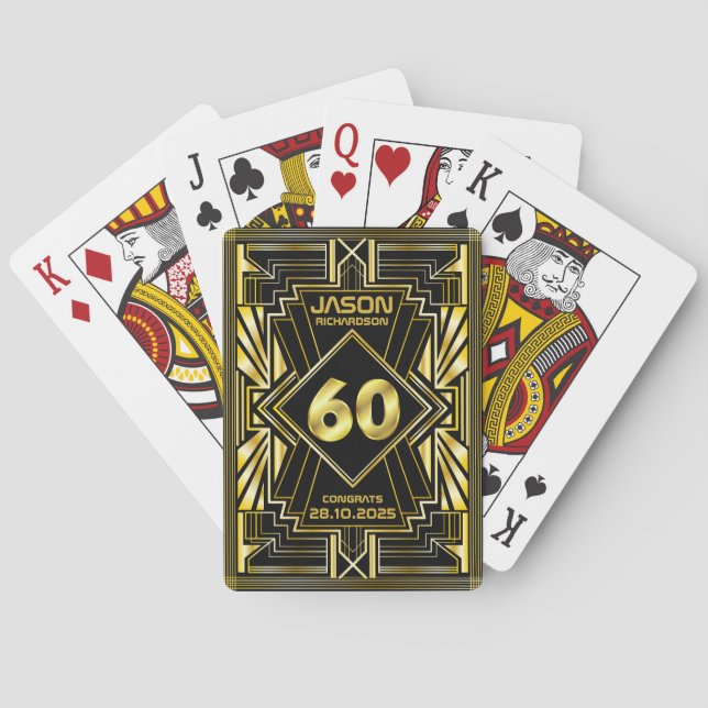 60th Birthday Art Deco Gold Black Great Gatsby Playing Cards (Back)