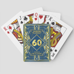 60th Birthday Art Deco Gold Blue Great Gatsby Playing Cards