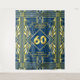 60th Birthday Art Deco Gold Blue Great Gatsby Tapestry
