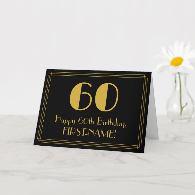 60th Birthday: Art Deco Inspired Look "60" + Name Card (Small Plant)