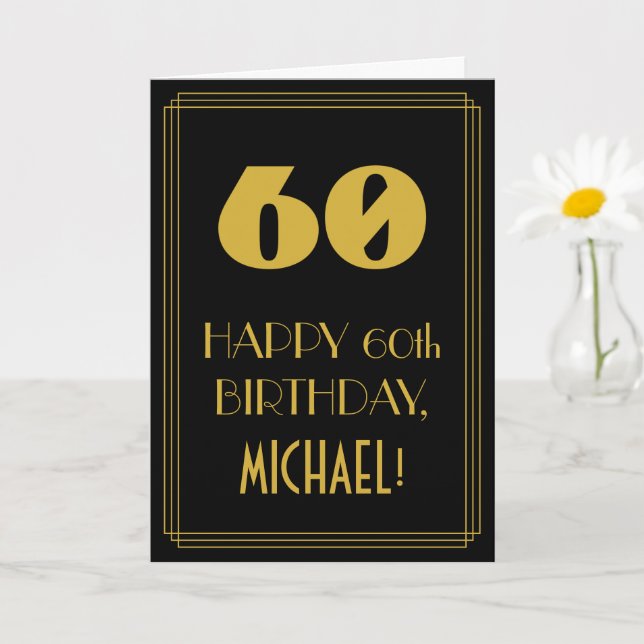 60th Birthday – Art Deco Inspired Look "60" & Name Card (Small Plant)