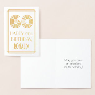 60th Birthday - Art Deco Inspired Look "60" & Name Foil Card