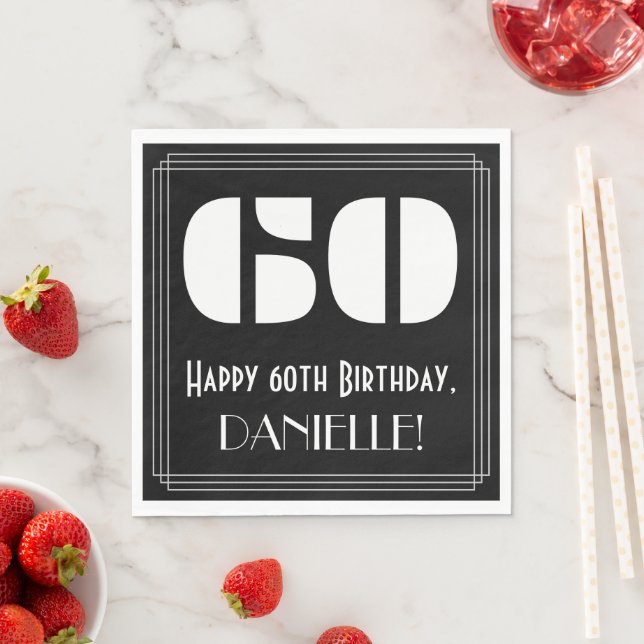 60th Birthday: Art Deco Inspired Look "60" + Name Napkin (Insitu)