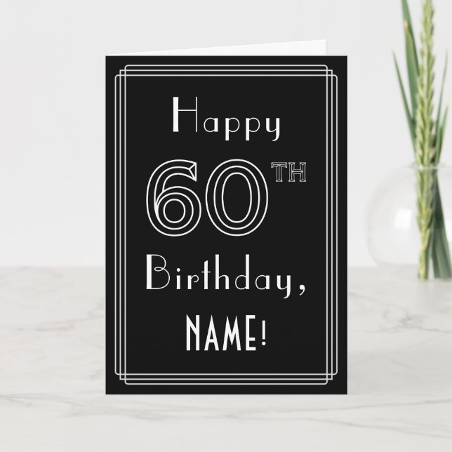 60th Birthday: Art Deco Style # 60 & Custom Name Card (Front)