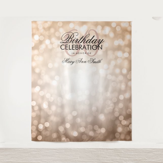 60th Birthday Backdrop Rose Gold Glitter Lights Tapestry (Front)