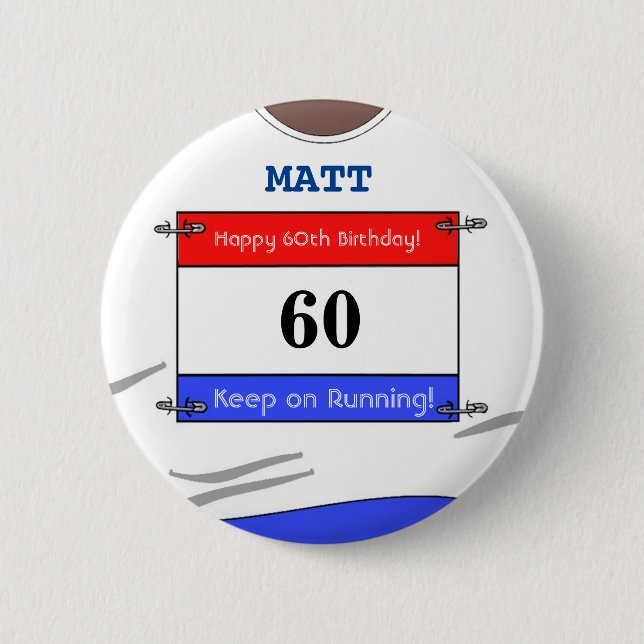60th Birthday Badge for a Runner (White Top) 2 Inch Round Button (Front)