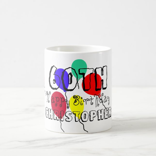 60th Birthday Balloons Personalized Name Mugs (Center)