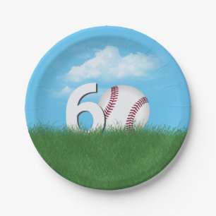 60th Birthday Baseball In Green Grass Paper Plate