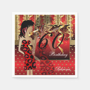 60th Birthday Bash Girl Party in Red and Gold Napkin