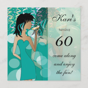 60th Birthday Bash Girl Party   Teal Invitation