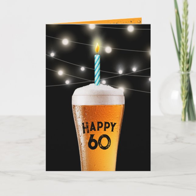 60th Birthday Beer with Candle  Card (Front)