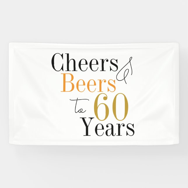60th Birthday Beers and Cheers Minimal Party Banner (Horizontal)