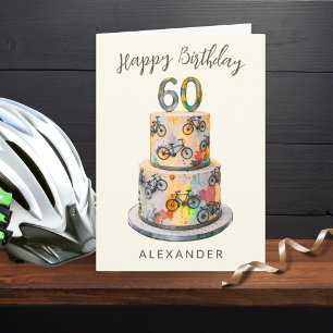 60th Birthday Bicycles Cake Colourful Personalized Card