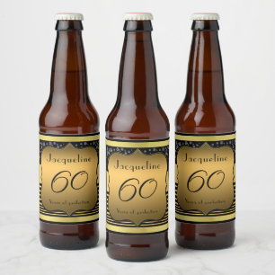 60th Birthday Black And Gold Beer Bottle Label