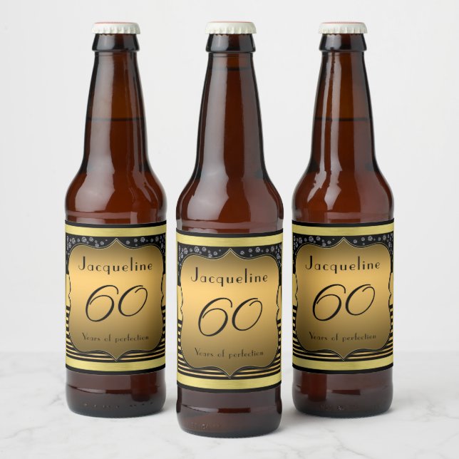 60th Birthday Black And Gold Beer Bottle Label (Bottles)