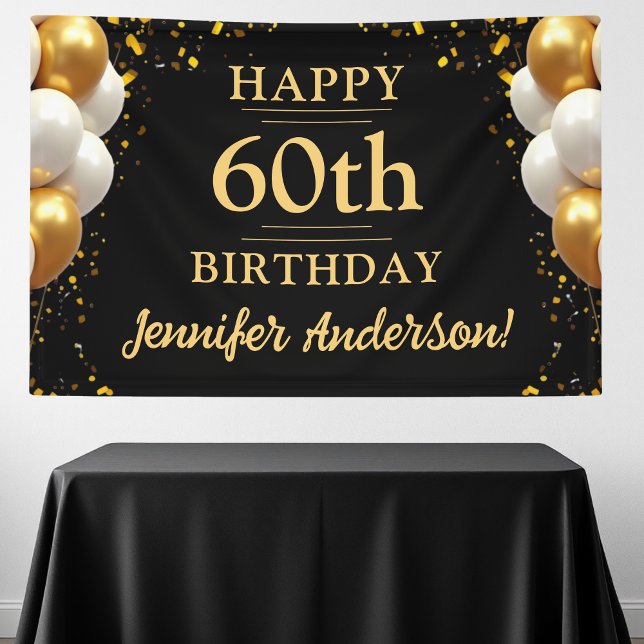 60th Birthday Black and Gold Celebration Banner (Creator Uploaded)