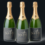 60th Birthday Black and gold script modern minimal<br><div class="desc">Modern 60th birthday simple stylish elegant black and gold script 60th birthday champagne bottle label design. Part of a collection.</div>