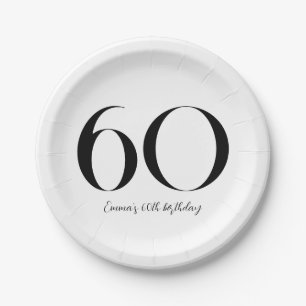60th Birthday Black and White Paper Plate
