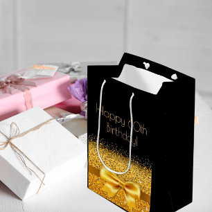 60th birthday black gold bow sparkle medium gift bag