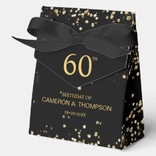 60th Birthday  Black & Gold Confetti Personalized Favor Box