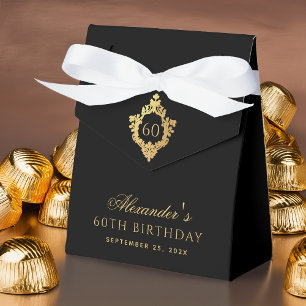 60th Birthday Black Gold Elegant Man Vintage Crest Favor Box