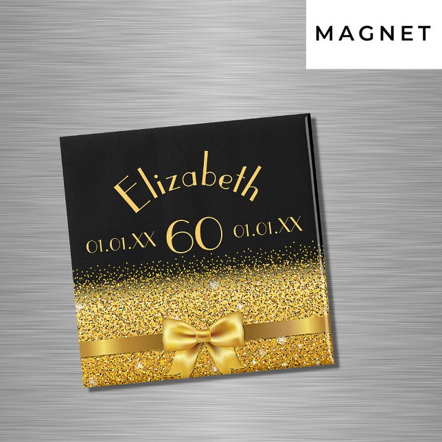 60th birthday black gold elegant monogram magnet (Creator Uploaded)