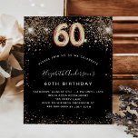 60th birthday black gold glitter budget invitation flyer<br><div class="desc">Please note that this invitation is on flyer paper and very thin. Envelopes are not included. For thicker invitations (same design) please visit our store. A modern, stylish and glamourous invitation for a 60th birthday party. A black background decorated with faux glitter. The name is written with a modern golden...</div>