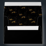 60th birthday black gold hello 60 typography envelope<br><div class="desc">Outside: black background colour. Back: template for a name and address. Inside: Black background and faux gold text written with a trendy hand-lettered style script: hello sixty. With golden dots as decor. A simple and trendy envelope for your 60th birthday party invitations, save the dates or thank you cards, ...</div>