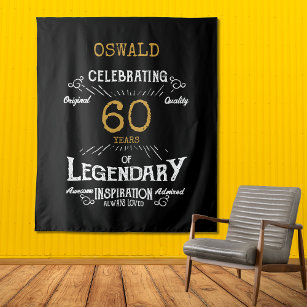 60th Birthday Black Gold  Legendary Photo Backdrop Tapestry