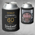60th Birthday Black Gold  Legendary Photo Can Cooler<br><div class="desc">A personalized elegant 60th birthday can cooler that is easy to customize for that special birthday party occasion. Add your favourite photo for a unique touch.</div>