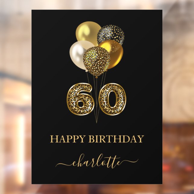 60th birthday black gold leopard name script window cling (Sheet 2)