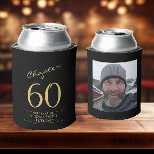 60th Birthday Black Gold Photo Can Cooler