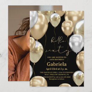 60th Birthday Black Gold Photo Invitation