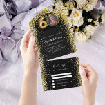 60th birthday black gold photo rsvp all in one invitation<br><div class="desc">A black background,  decorated with golden confetti and a large number 60 in faux gold.  Personalize and add a photo,  name,  party details,  RSVP date,  return address and name.</div>