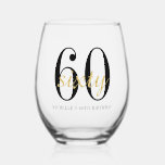 60th Birthday Black Gold Sixty 60 Party Favor  Stemless Wine Glass<br><div class="desc">Raise a glass to turning 60 in style with this modern stemless wine glass, featuring the bold “60” typography overlaid with elegant golden script for a chic and sophisticated look. The minimalist black and gold color palette gives this glass an upscale feel that’s perfect for celebrating a milestone moment. A...</div>