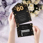 60th birthday black gold stars rsvp all in one invitation<br><div class="desc">A black background,  decorated with golden stars and a large number 60 in faux gold.  Personalize and add a name,  party details,  RSVP date,  return address and name.</div>