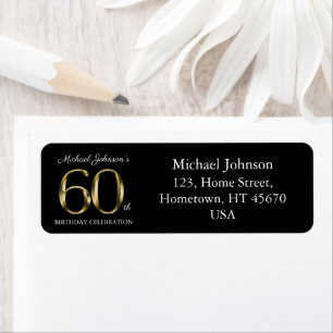 60th Birthday Black Gold Typography Return Address