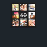 60th birthday black name photo collage canvas print<br><div class="desc">A unique 60th birthday gift or keepsake,  celebrating her life with a collage of 8 of your photos. Add images of her family,  friends,  pets,  hobbies or dream travel destination. Personalize and add a name,  age 60 and a date.  Grey and white coloured letters.  A chic black background.</div>