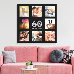 60th birthday black name photo collage canvas print