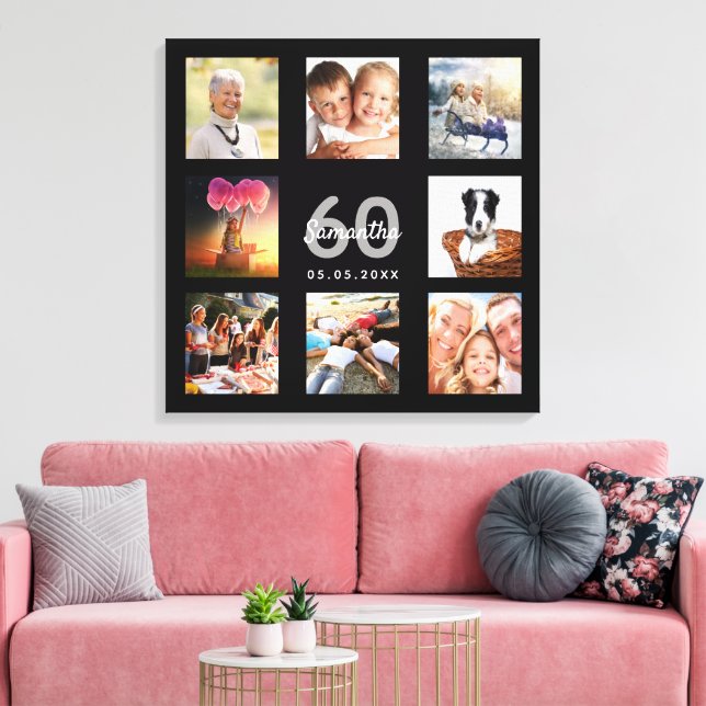 60th birthday black name photo collage canvas print (Insitu(LivingRoom))