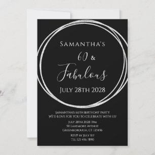60th Birthday Black Silver Birthday Invitation
